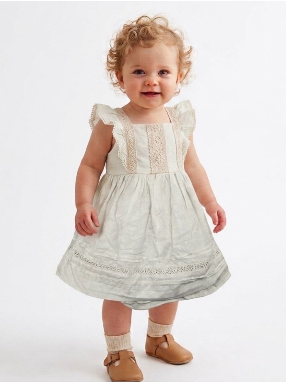 Giggles pale green linen blend dress 18-24 months